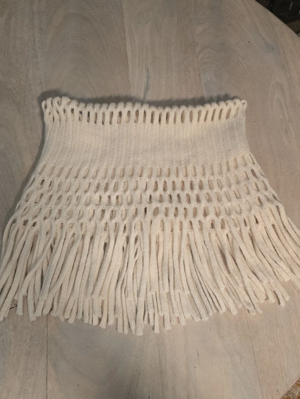 Cream Open Knit Fringe Cowl Scarf Neck Warmer Boho Snood Collar